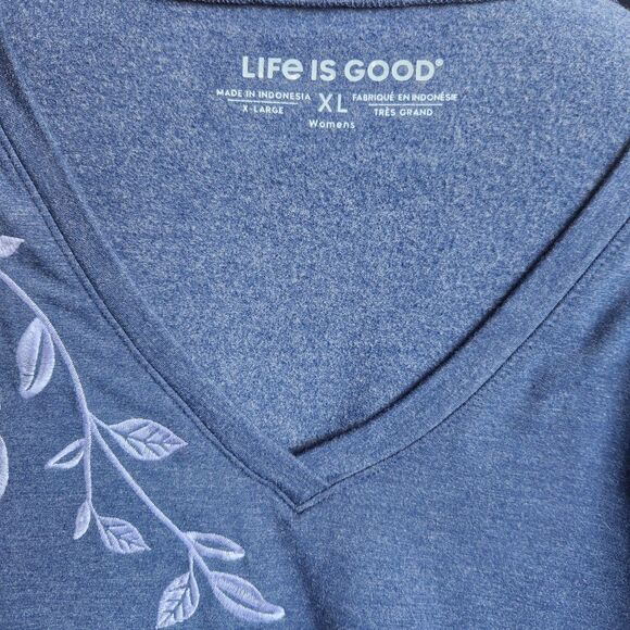 Life Is Good Women Blue Knit Top-Lilac Embroidery-Grandmacore-Stretch-Comfort XL - Picture 8 of 10